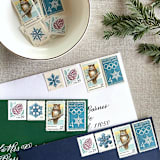 "Winter Snowflake Vintage Postage, 10 Sets" - Postage Stamps in blue by Jennifer Kramer