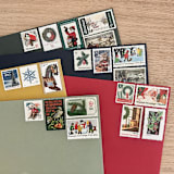 "78 cents . Holiday vintage postage stamp variety pack . Set of 5" - Postage Stamps in red by Kristen Melchor
