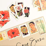 "Desert Botanical Vintage Postage Set // Set of 5 // $1.21 in postage per set" - Postage Stamps in orange by Flourish Fine Writing