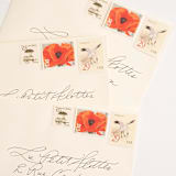 "Orange Poppies and Cranes Postage Set // Set of 5 // 73.5 Cents in postage" - Postage Stamps in orange by Flourish Fine Writing
