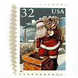 "“Santa & Chimney” Postage Stamps | Santa and Children Set | Contemporary Christmas Series | Vintage Unused USPS Postage 32c | Pack of 10" - Postage Stamps in red by Jennifer Kramer