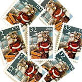 "“Santa & Chimney” Postage Stamps | Santa and Children Set | Contemporary Christmas Series | Vintage Unused USPS Postage 32c | Pack of 10" - Postage Stamps in red by Jennifer Kramer