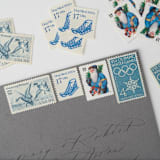 "Let it Snow Vintage Holiday Postage Set // Set of 5 // UNUSED // Blues // Santa" - Postage Stamps in blue by Flourish Fine Writing