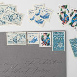 "Let it Snow Vintage Holiday Postage Set // Set of 5 // UNUSED // Blues // Santa" - Postage Stamps in blue by Flourish Fine Writing