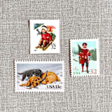 "Holiday Kids and Puppies Vintage Postage, 10 Sets" - Postage Stamps in multicolor by Jennifer Kramer