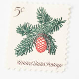 "5 Cent Christmas Conifer Sprig Postage Stamps // Set of 10 // UNUSED Vintage Stamps" - Postage Stamps in green by Flourish Fine Writing