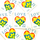 "Hearts & Flowers Postage Stamps | Love Series | Dutch Folk Art Heart | San Francisco Wedding Stamps | Valentine | Vintage Unused USPS Postage 22c | Pack of 10" - Postage Stamps in multicolor by Heritage Post House