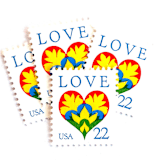"Hearts & Flowers Postage Stamps | Love Series | Dutch Folk Art Heart | San Francisco Wedding Stamps | Valentine | Vintage Unused USPS Postage 22c | Pack of 10" - Postage Stamps in multicolor by Heritage Post House