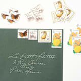 "Yellow and Orange Garden Vintage Postage Stamp Set // Set of 5  // 94 Cents each" - Postage Stamps in yellow by Flourish Fine Writing