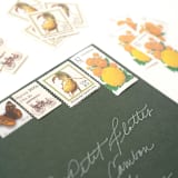 "Yellow and Orange Garden Vintage Postage Stamp Set // Set of 5  // 94 Cents each" - Postage Stamps in yellow by Flourish Fine Writing