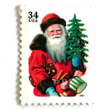 "Winter Holidays "Santa with Red Hat" and Christmas Tree Postage Stamps | Contemporary Christmas Series | Vintage Unused USPS Postage 34c | Pack of 10" - Postage Stamps in red by Jennifer Kramer