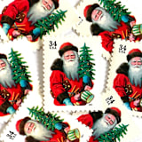 "Winter Holidays "Santa with Red Hat" and Christmas Tree Postage Stamps | Contemporary Christmas Series | Vintage Unused USPS Postage 34c | Pack of 10" - Postage Stamps in red by Jennifer Kramer