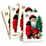 "Winter Holidays "Santa with Red Hat" and Christmas Tree Postage Stamps | Contemporary Christmas Series | Vintage Unused USPS Postage 34c | Pack of 10" - Postage Stamps in red by Jennifer Kramer