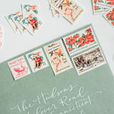 "A Nostalgic Christmas Postage Stamp Set // Set of 5" - Postage Stamps in red by Flourish Fine Writing