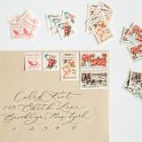 "A Nostalgic Christmas Postage Stamp Set // Set of 5" - Postage Stamps in red by Flourish Fine Writing