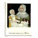 "The Freake Limner's "Mrs. Elizabeth Freake and Baby Mary" Postage Stamps | Four Centuries of American Art Series | Vintage Unused USPS Postage 32c | Pack of 10" - Postage Stamps in black by Jennifer Kramer