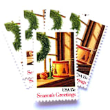""Wreath and Toys on Window" Postage Stamps | Contemporary Christmas Series | Unused USPS Postage 15c | Pack of 20" - Postage Stamps in green by Heritage Post House
