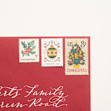 "Forever Holiday Joy Ornament Postage Stamps // Green Ornament And Pink Flowers // UNUSED" - Postage Stamps in green by Flourish Fine Writing