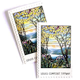 "Magnolias and Irises in Stained Glass Postage Stamps | Louis Comfort Tiffany | American Treasures Series | Vintage Unused USPS Postage 41c | Pack of 10" - Postage Stamps in purple by Heritage Post House