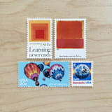 "92 cents . Balloon vintage postage stamps . Set of 5" - Postage Stamps in multicolorassorted-colors by Kristen Melchor