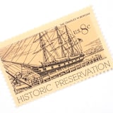 "8 Cent Historic Preservation Whaling Ship Postage Stamps // Set of 10 // UNUSED Vintage Stamps" - Postage Stamps in beige by Flourish Fine Writing