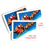 ""Santa and Sleigh" Stamps | Contemporary Christmas Series | Vintage Unused USPS Postage 29c | Pack of 10" - Postage Stamps in blue by Heritage Post House