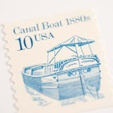 "10 Cent Canal Boat Postage Stamps // Set of 10 // UNUSED Postage Stamps" - Postage Stamps in blue by Flourish Fine Writing