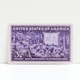 "Vintage Unused Stamps - Motion Pictures,  3 cent - Set of 5" - Postage Stamps in purple by Tablo Post
