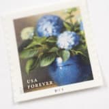 "Blue Hydrangea in Blue Vase Forever Stamp // Set of 10" - Postage Stamps in blue by Flourish Fine Writing