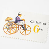 "6 Cent Christmas Toy Tricycle Postage Stamps // Set of 10 // UNUSED Vintage Stamps" - Postage Stamps in yellow by Flourish Fine Writing