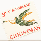 "5 Cent Christmas Angel Postage Stamps // Set of 10 // UNUSED" - Postage Stamps in green by Flourish Fine Writing