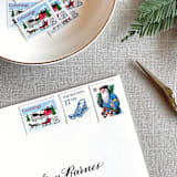 "Christmas Blue Sled Vintage Postage, 10 Sets" - Postage Stamps in blue by Jennifer Kramer