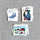 "Christmas Blue Sled Vintage Postage, 10 Sets" - Postage Stamps in blue by Jennifer Kramer
