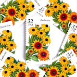 "Rudbeckia Postage Stamps | Black-eyed Susan | Fall Garden Flowers | Garden Flowers Series | Botanical | Wedding Stamps | Vintage Unused USPS Postage 32c | Pack of 10" - Postage Stamps in yellow by Heritage Post House