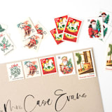 "Vintage Santa Postage Set // Set of 5 // UNUSED // Sledding & Toys" - Postage Stamps in red by Flourish Fine Writing