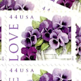 "Pansies in a Basket Postage Stamps | Love Series | Purple Flowers | Wedding Flowers | Valentine | Vintage Unused USPS Postage 44c | Pack of 10" - Postage Stamps in purple by Heritage Post House