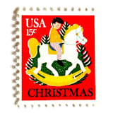 ""Child on Hobby Horse" Postage Stamps | Contemporary Christmas Series | Unused USPS Postage 15c | Pack of 20" - Postage Stamps in red by Heritage Post House