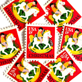 ""Child on Hobby Horse" Postage Stamps | Contemporary Christmas Series | Unused USPS Postage 15c | Pack of 20" - Postage Stamps in red by Heritage Post House