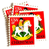 ""Child on Hobby Horse" Postage Stamps | Contemporary Christmas Series | Unused USPS Postage 15c | Pack of 20" - Postage Stamps in red by Heritage Post House