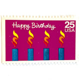 "Happy Birthday Postage Stamps | Birthday Cake Candles | Special Occasions Series | Vintage Unused USPS Postage 25c | Pack of 10" - Postage Stamps in purple by Heritage Post House