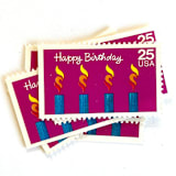 "Happy Birthday Postage Stamps | Birthday Cake Candles | Special Occasions Series | Vintage Unused USPS Postage 25c | Pack of 10" - Postage Stamps in purple by Heritage Post House