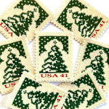 "Holiday Knits “Christmas Tree” Postage Stamps | Contemporary Christmas Series | Vintage Unused USPS Postage 41c | Pack of 10" - Postage Stamps in green by Jennifer Kramer