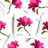 "Magnolia Postage Stamps | Beautiful Blooms Series | Pink Flowers | Vintage Unused USPS Postage 41c | Pack of 10" - Postage Stamps in pink by Heritage Post House