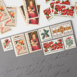 "Red and Gold Vintage Holiday Postage Set // Set of 5 // UNUSED // Bells & Angels // Botanical" - Postage Stamps in gold by Flourish Fine Writing