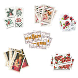 "Red and Gold Vintage Holiday Postage Set // Set of 5 // UNUSED // Bells & Angels // Botanical" - Postage Stamps in gold by Flourish Fine Writing