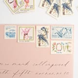 "Blue and Pink Floral Love Vintage Postage Set // Set of 5  // 75 Cents each" - Postage Stamps in blue by Flourish Fine Writing