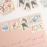 "Blue and Pink Floral Love Vintage Postage Set // Set of 5  // 75 Cents each" - Postage Stamps in blue by Flourish Fine Writing
