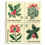 "Set of 4 “Christmas Issue Se-Tenant” Stamps | Contemporary Christmas Series | Vintage Unused USPS Postage 5c | Pack of 10 Sets | 40 Individual Stamps" - Postage Stamps in green by Jennifer Kramer