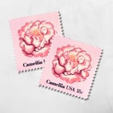 "Camellia | Vintage Stamp, 18 cents, 1981 | 5 each" - Postage Stamps in pink by The Silver Stamps