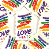 "Love Crayon Postage Stamps | Love Series | Rainbow Brush Strokes | Wedding Stamps | Valentine | Vintage Unused USPS Postage 22c | Pack of 20" - Postage Stamps in multicolor by Heritage Post House
